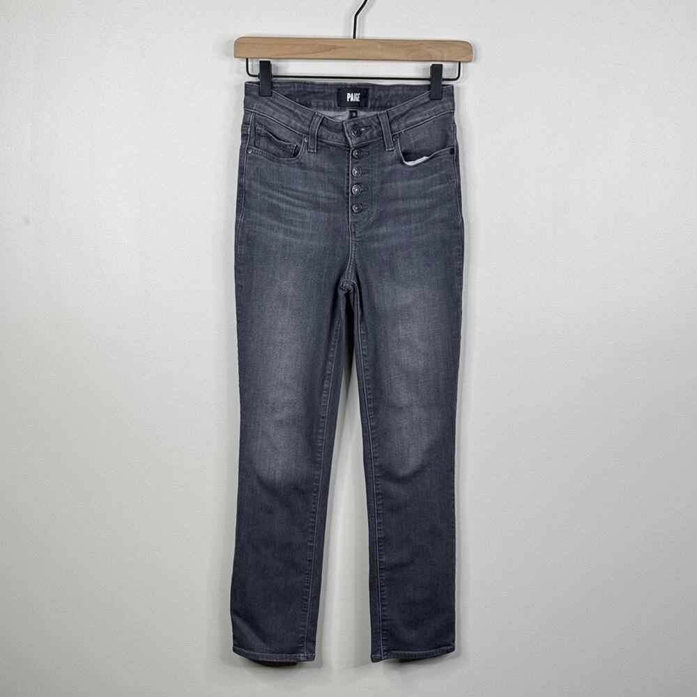 Paige Cindy High Rise Straight Leg Jeans Size 25 Smoke Black Gray Button Fly